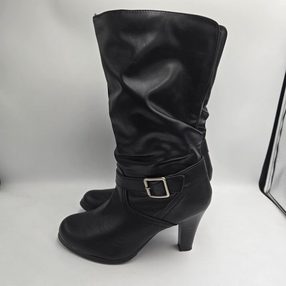 Arizona Jean Co Boots Womens 7.5 M Mid Calf Side Zip Heels Riding Boot Black